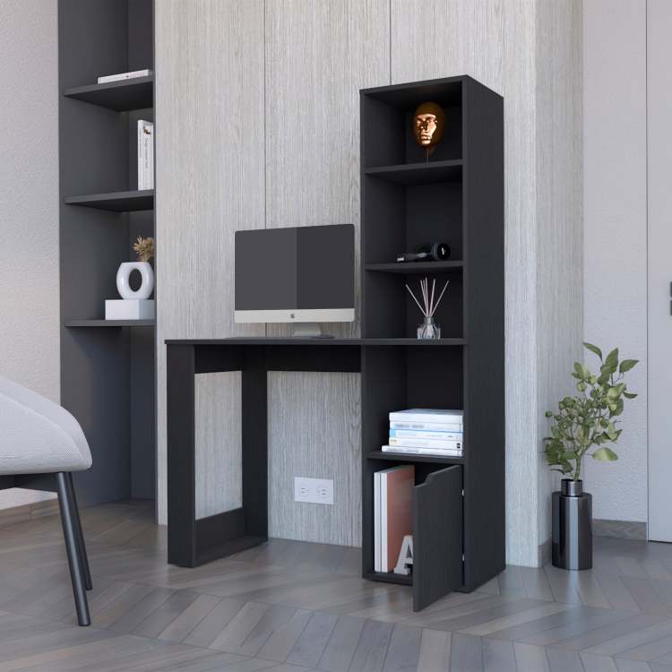 Computer Desk With 4 Tier Bookcase And 1 Door Cabinet Wenge