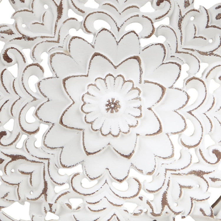 Distressed White Floral 3 Piece Carved Wood Wall Decor Set