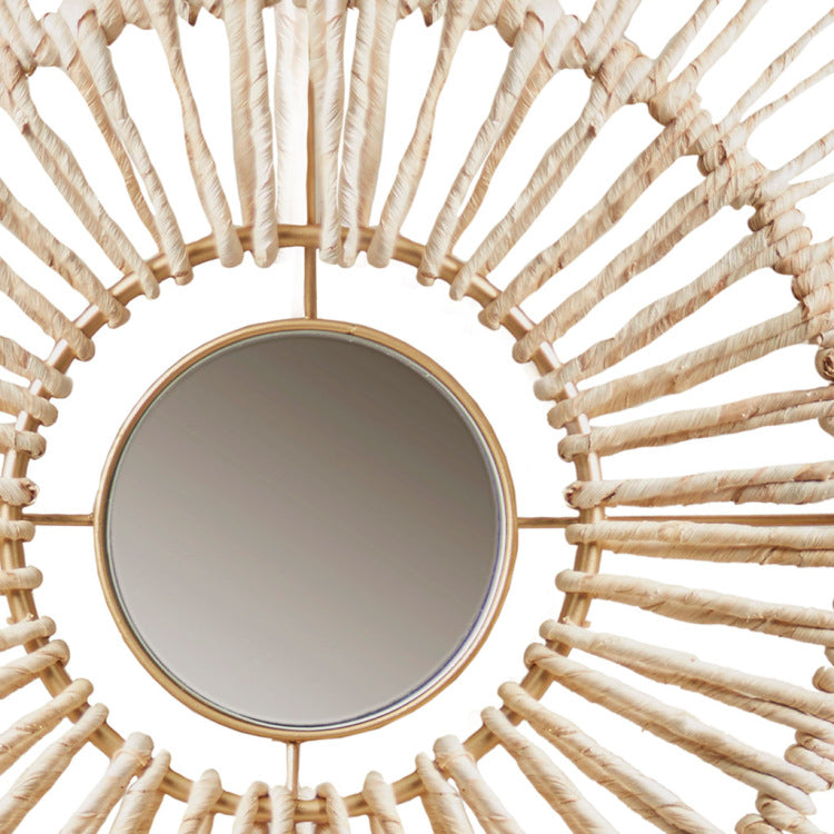 Round Natural Fiber And Mirror 3 Piece Wall Decor Set