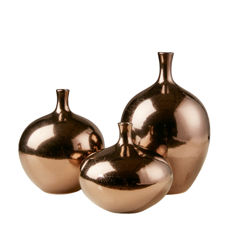 Mirrored Ceramic Decorative Vases 3 Piece Set Bronze 3 Piece