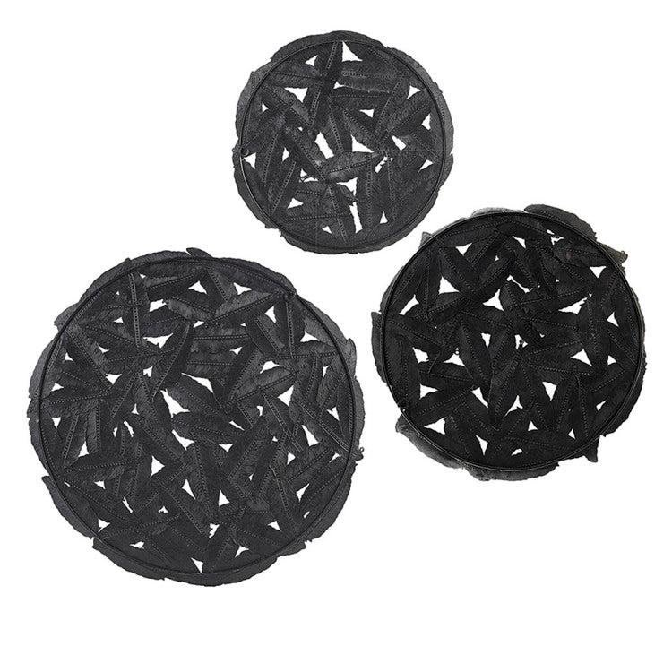 Textured Feather 3 Piece Metal Disc Wall Decor Set
