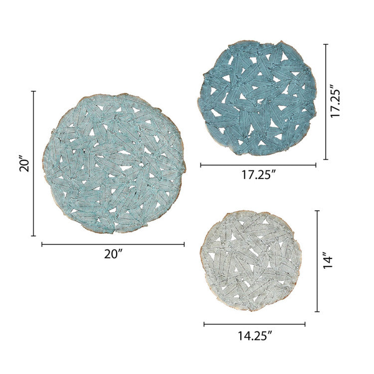 Textured Feather 3 Piece Metal Disc Wall Decor Set