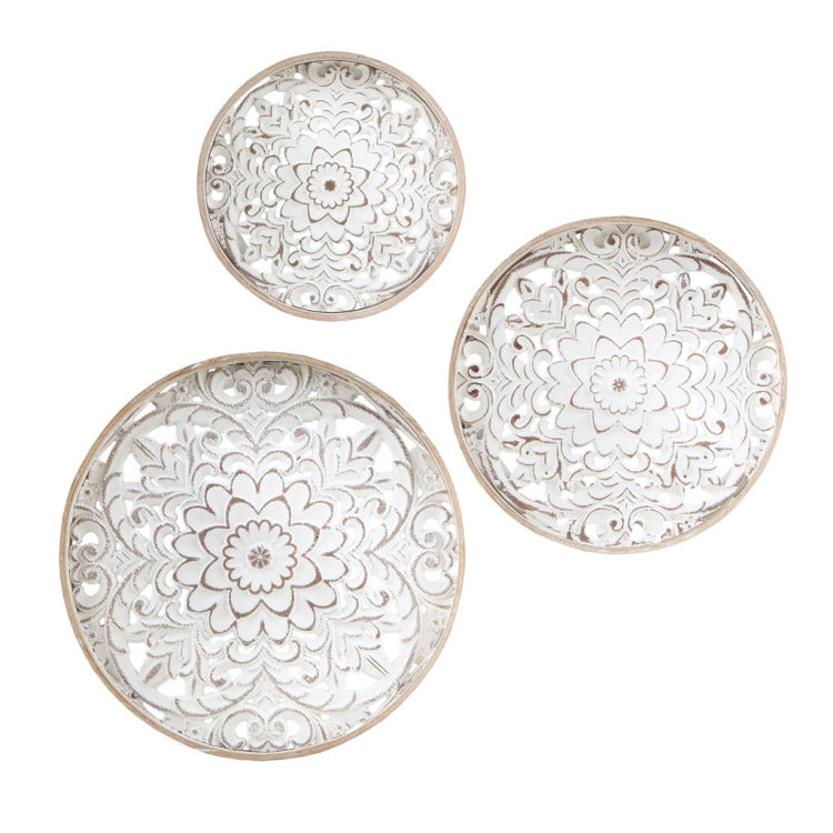 Distressed White Floral 3 Piece Carved Wood Wall Decor Set