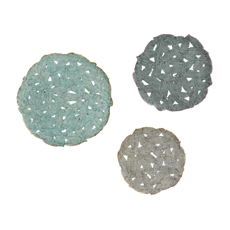 Textured Feather 3 Piece Metal Disc Wall Decor Set
