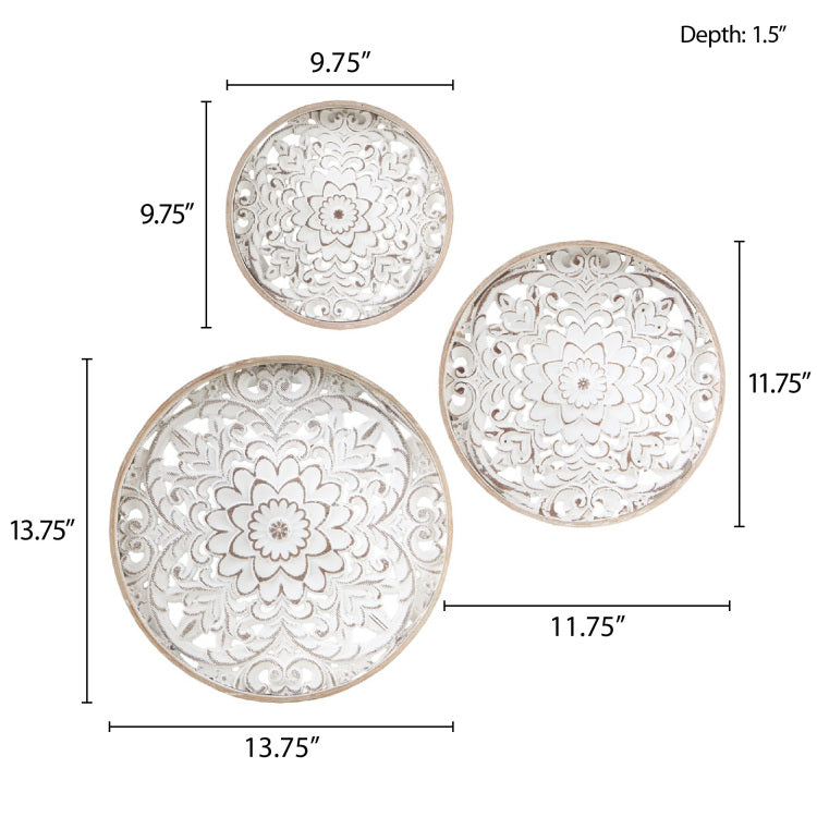 Distressed White Floral 3 Piece Carved Wood Wall Decor Set