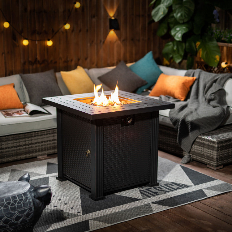 28" Propane Gas Fire Pit Table, 50000 Btu Square Steel Fire Pit For Outside Patio Deck Garden Backyard Black