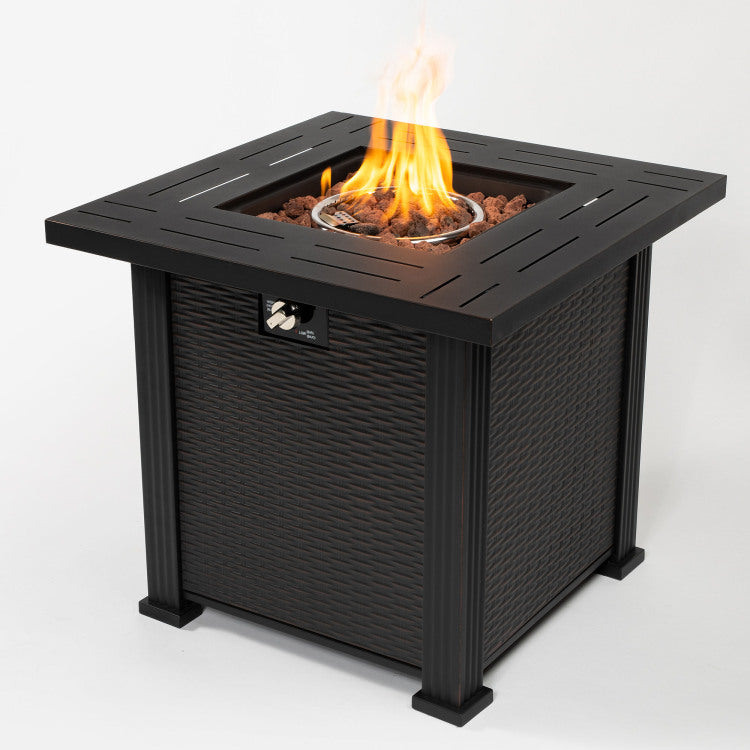 28" Propane Gas Fire Pit Table, 50000 Btu Square Steel Fire Pit For Outside Patio Deck Garden Backyard Black