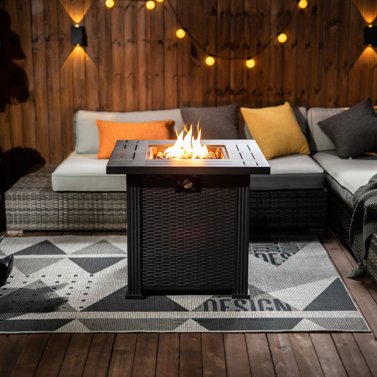 28" Propane Gas Fire Pit Table, 50000 Btu Square Steel Fire Pit For Outside Patio Deck Garden Backyard Black