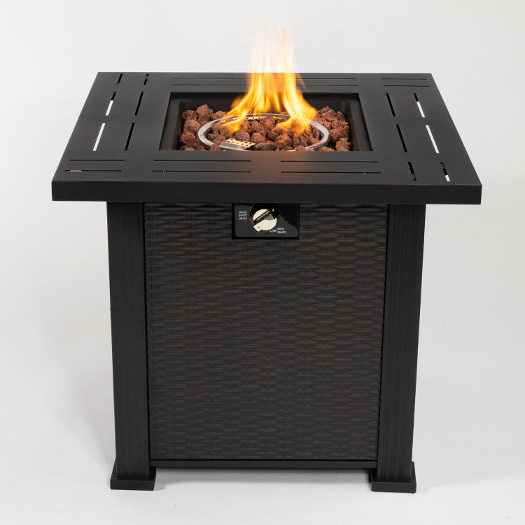 28" Propane Gas Fire Pit Table, 50000 Btu Square Steel Fire Pit For Outside Patio Deck Garden Backyard Black