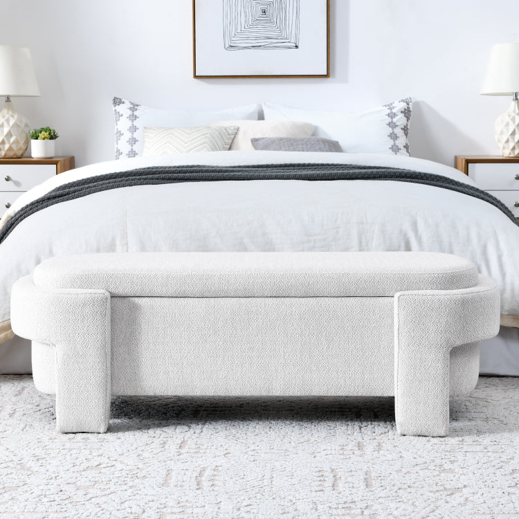 Linen Fabric Upholstered Bench With Large Storage Space For The Living Room, Entryway And Bedroom,White, 51.5''X20.5''X17''