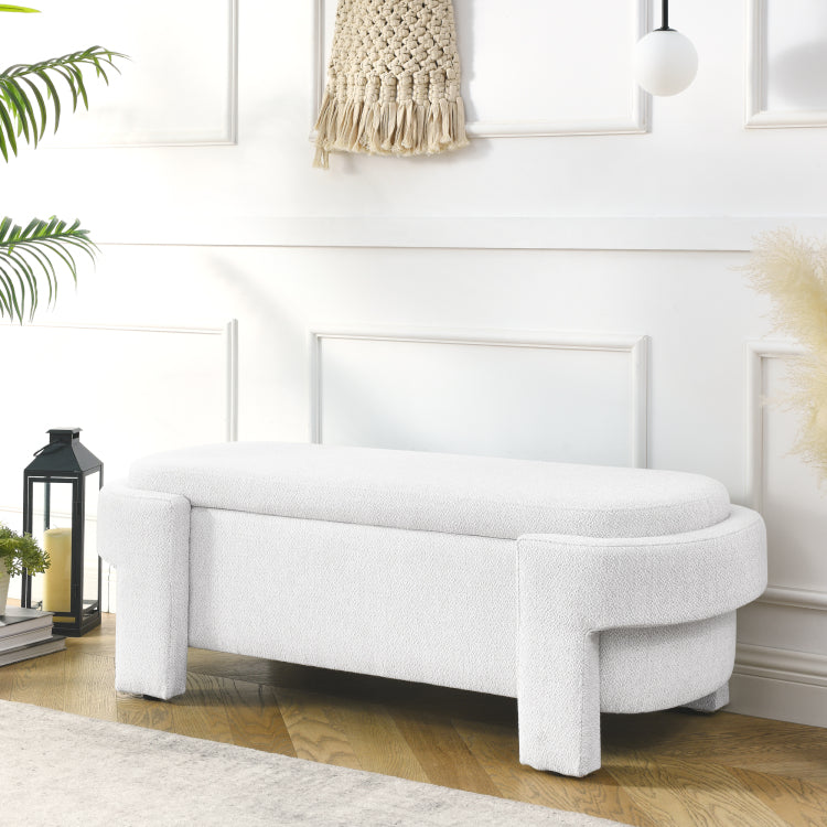 Linen Fabric Upholstered Bench With Large Storage Space For The Living Room, Entryway And Bedroom,White, 51.5''X20.5''X17''