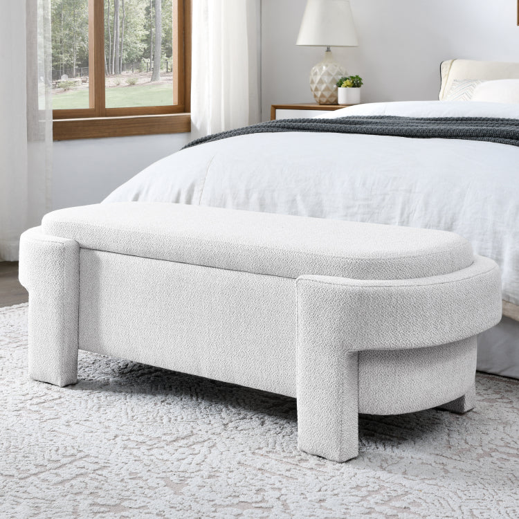 Linen Fabric Upholstered Bench With Large Storage Space For The Living Room, Entryway And Bedroom,White, 51.5''X20.5''X17''