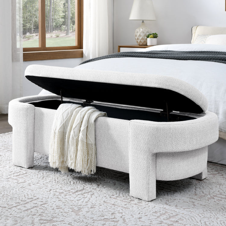 Linen Fabric Upholstered Bench With Large Storage Space For The Living Room, Entryway And Bedroom,White, 51.5''X20.5''X17''