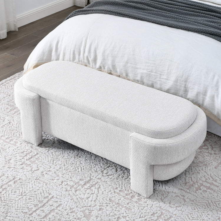 Linen Fabric Upholstered Bench With Large Storage Space For The Living Room, Entryway And Bedroom,White, 51.5''X20.5''X17''