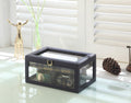 9.8" Long Tempered Glass And Leather Jewelry Case Watch Display, Blue