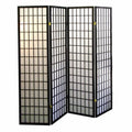 70" Tall 4 Panel Screen Room Divider, Japanese Style With Black Finish
