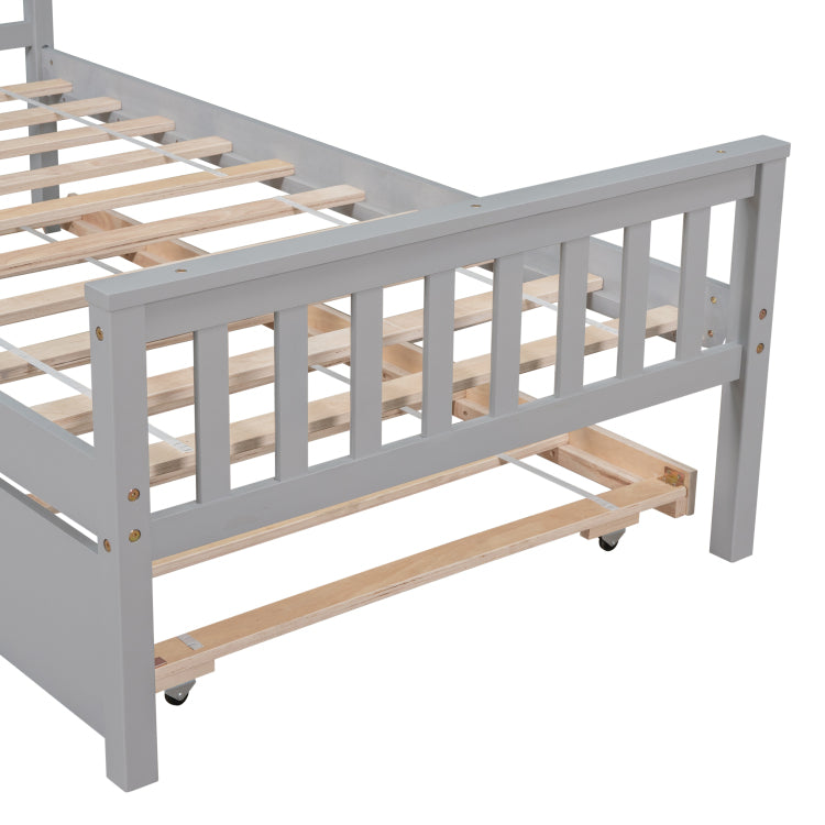 Twin Bed With Trundle, Platform Bed Frame With Headboard And Footboard, For Bedroom Small Living Space,No Box Spring Needed,Grey