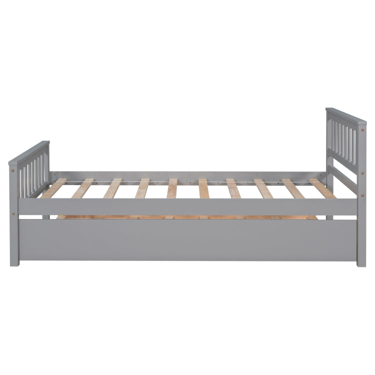 Twin Bed With Trundle, Platform Bed Frame With Headboard And Footboard, For Bedroom Small Living Space,No Box Spring Needed,Grey