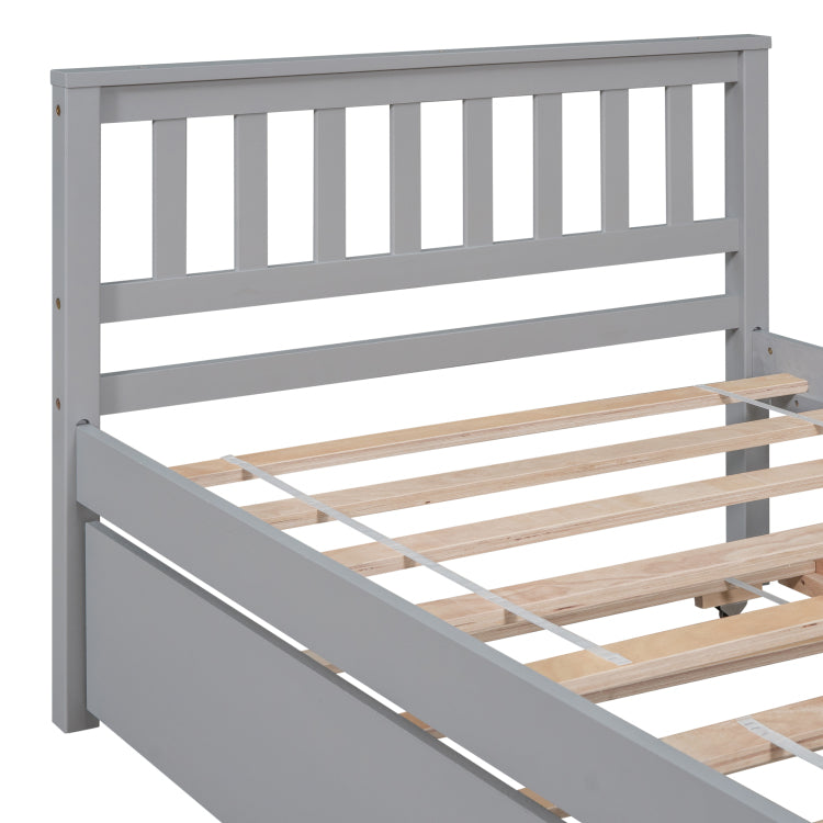Twin Bed With Trundle, Platform Bed Frame With Headboard And Footboard, For Bedroom Small Living Space,No Box Spring Needed,Grey