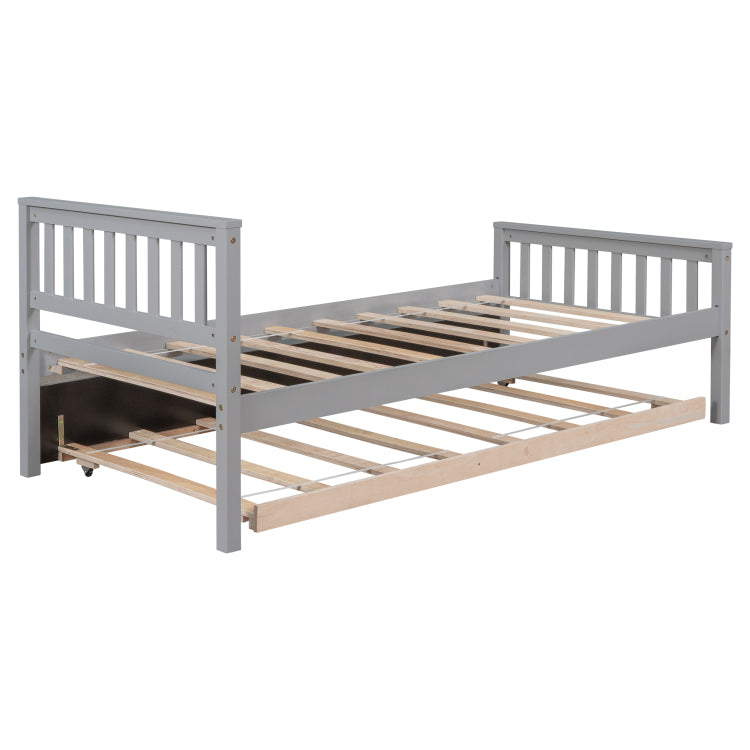 Twin Bed With Trundle, Platform Bed Frame With Headboard And Footboard, For Bedroom Small Living Space,No Box Spring Needed,Grey