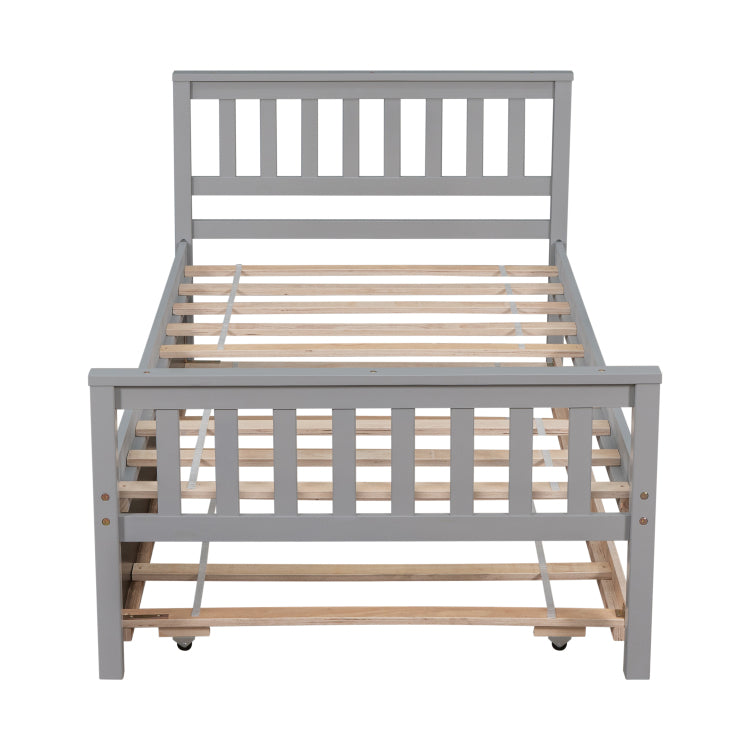 Twin Bed With Trundle, Platform Bed Frame With Headboard And Footboard, For Bedroom Small Living Space,No Box Spring Needed,Grey