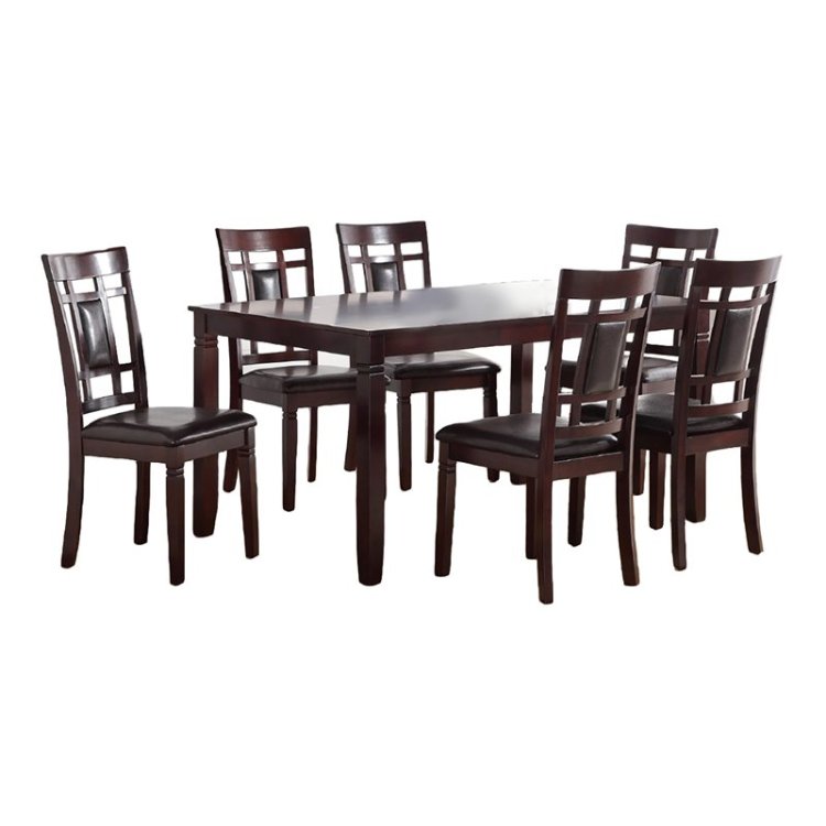 Modern Contemporary 7Pc Dining Set Espresso Finish Unique Eyelet Back 6X Side Chairs Cushion Seats Dining Room Furniture