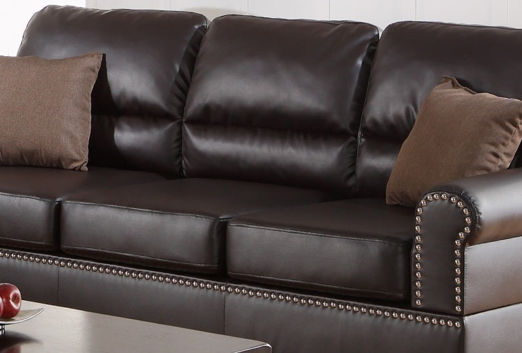 Espresso Faux Leather 2Pc Sofa Set Sofa And Loveseat Elegant Plush Contemporary Couch Living Room Furniture