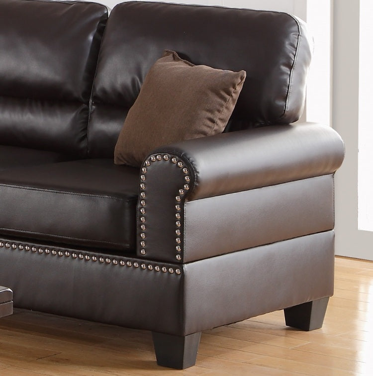 Espresso Faux Leather 2Pc Sofa Set Sofa And Loveseat Elegant Plush Contemporary Couch Living Room Furniture