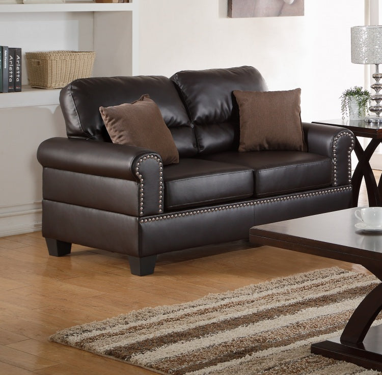 Espresso Faux Leather 2Pc Sofa Set Sofa And Loveseat Elegant Plush Contemporary Couch Living Room Furniture
