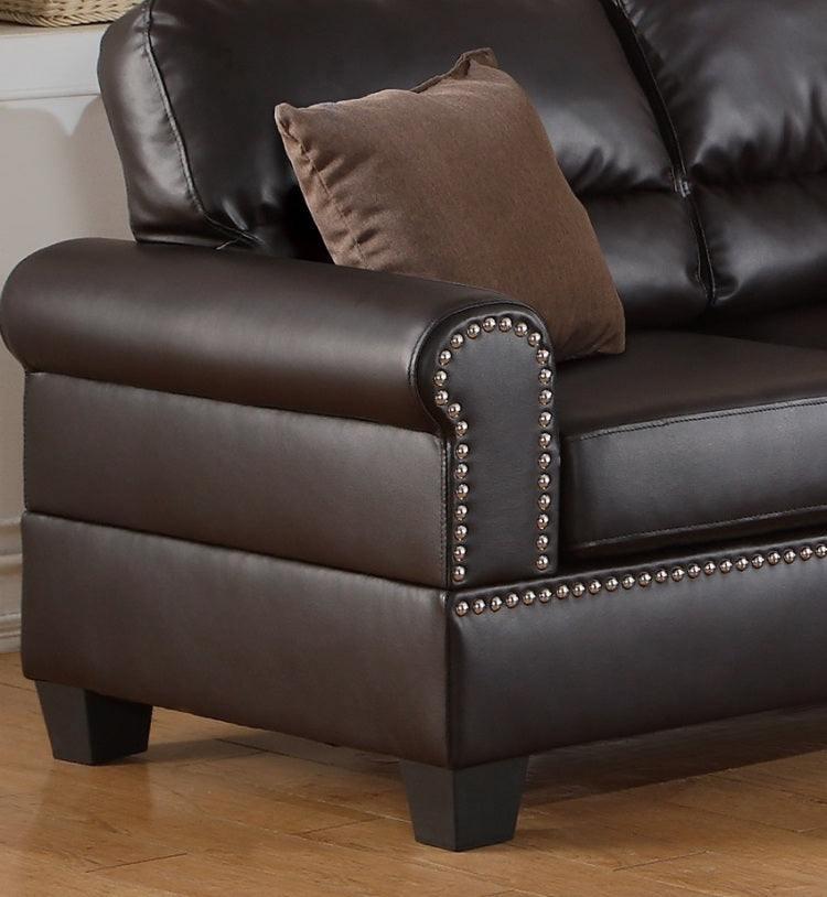 Espresso Faux Leather 2Pc Sofa Set Sofa And Loveseat Elegant Plush Contemporary Couch Living Room Furniture