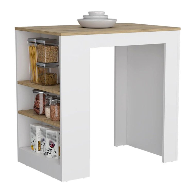 Highlands Kitchen Island With Storage Base In White And Macadamia