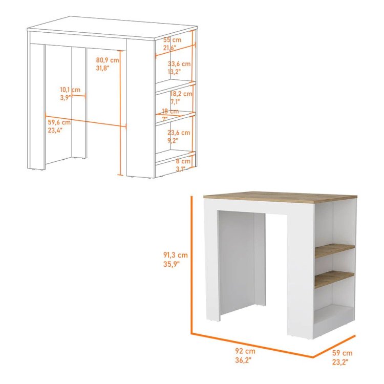 Highlands Kitchen Island With Storage Base In White And Macadamia
