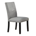 Grey Fabric Modern Set Of 2 Dining Chairs Plush Cushion Side Chairs Nailheads Trim Wooden Chair Kitchen Dining Room