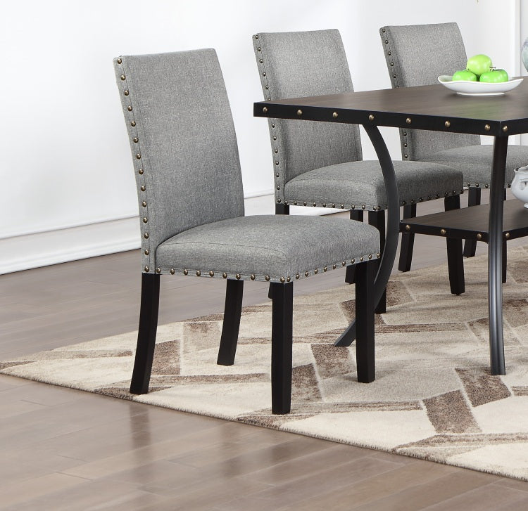 Grey Fabric Modern Set Of 2 Dining Chairs Plush Cushion Side Chairs Nailheads Trim Wooden Chair Kitchen Dining Room