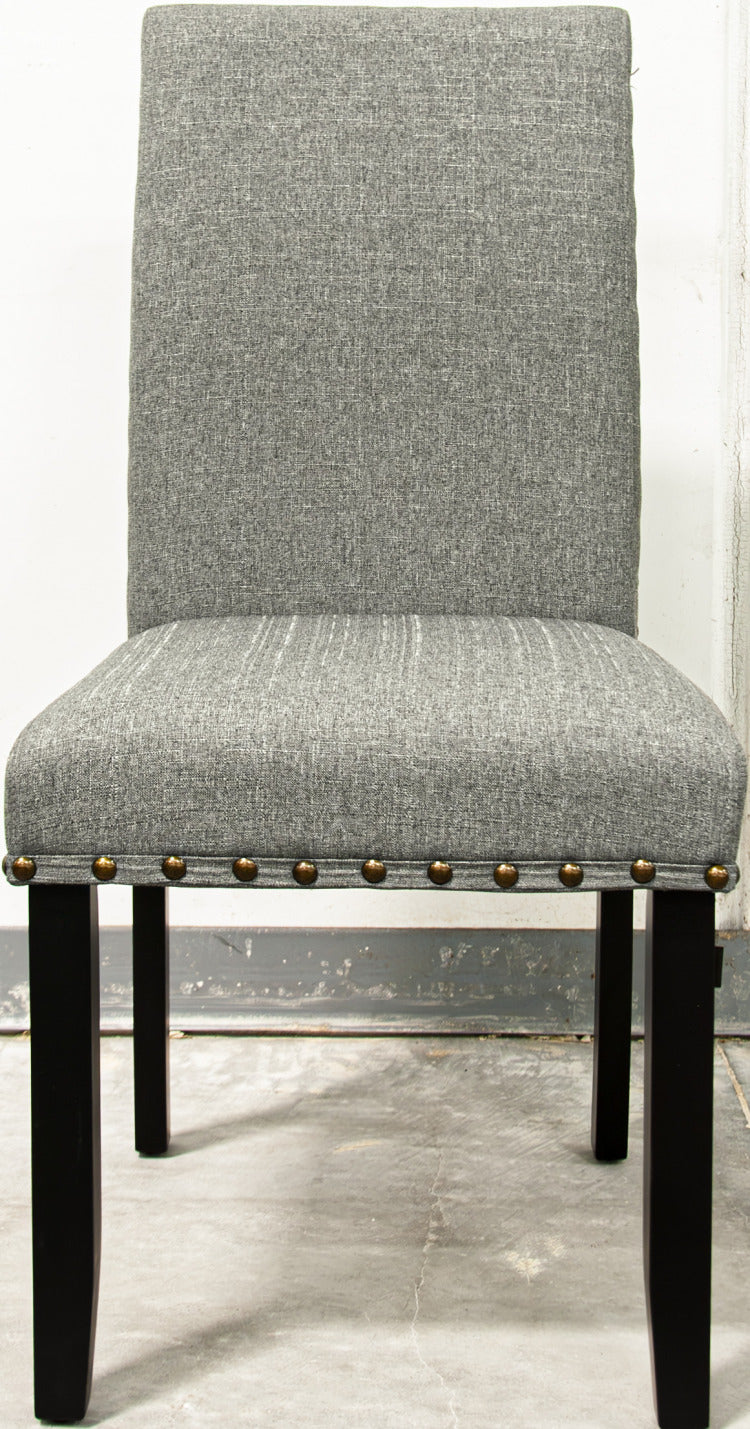 Grey Fabric Modern Set Of 2 Dining Chairs Plush Cushion Side Chairs Nailheads Trim Wooden Chair Kitchen Dining Room