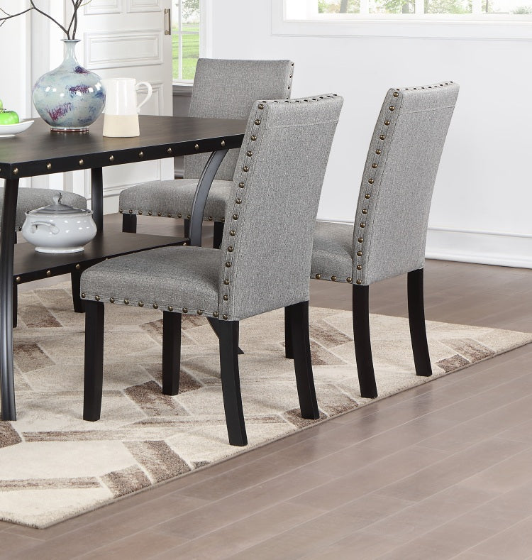 Grey Fabric Modern Set Of 2 Dining Chairs Plush Cushion Side Chairs Nailheads Trim Wooden Chair Kitchen Dining Room