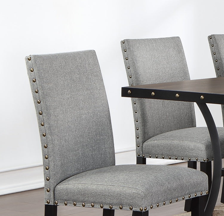 Grey Fabric Modern Set Of 2 Dining Chairs Plush Cushion Side Chairs Nailheads Trim Wooden Chair Kitchen Dining Room