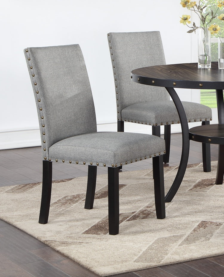 Grey Fabric Modern Set Of 2 Dining Chairs Plush Cushion Side Chairs Nailheads Trim Wooden Chair Kitchen Dining Room