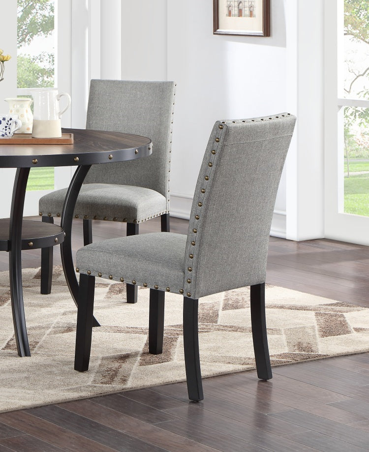 Grey Fabric Modern Set Of 2 Dining Chairs Plush Cushion Side Chairs Nailheads Trim Wooden Chair Kitchen Dining Room