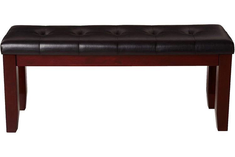 1Pc Modern Bench With Leather Look Seat Tufted Upholstery Tapered Wood Legs Bedroom Living Room Furniture Cherry Brown Finish