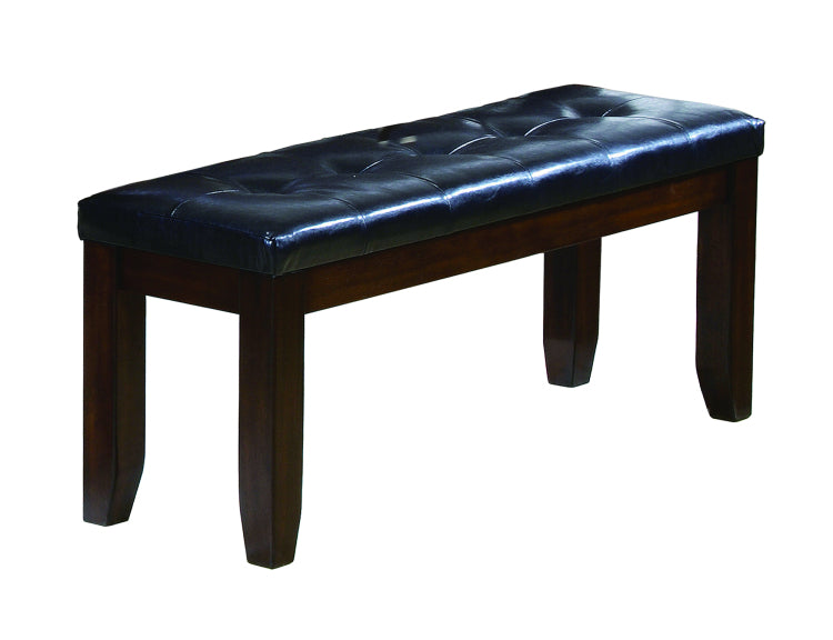 1Pc Modern Bench With Leather Look Seat Tufted Upholstery Tapered Wood Legs Bedroom Living Room Furniture Cherry Brown Finish