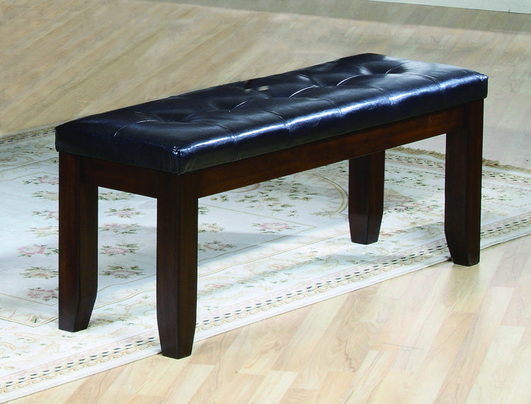 1Pc Modern Bench With Leather Look Seat Tufted Upholstery Tapered Wood Legs Bedroom Living Room Furniture Cherry Brown Finish