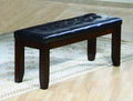 1Pc Modern Bench With Leather Look Seat Tufted Upholstery Tapered Wood Legs Bedroom Living Room Furniture Cherry Brown Finish
