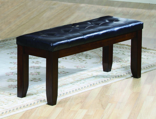 1Pc Modern Bench With Leather Look Seat Tufted Upholstery Tapered Wood Legs Bedroom Living Room Furniture Cherry Brown Finish