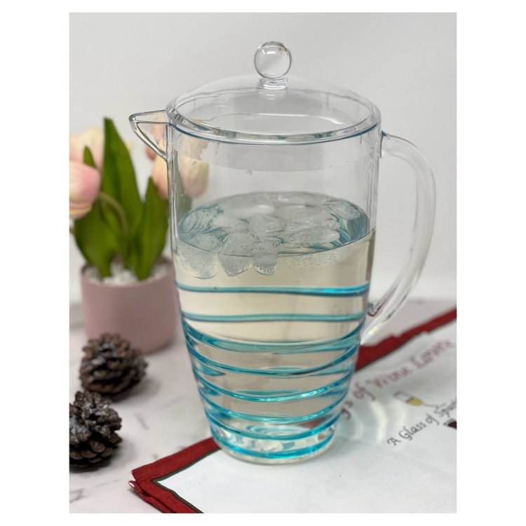 2.5 Quarts Water Pitcher With Lid, Swirl Unbreakable Plastic Pitcher, Drink Pitcher, Juice Pitcher With Spout Bpa Free