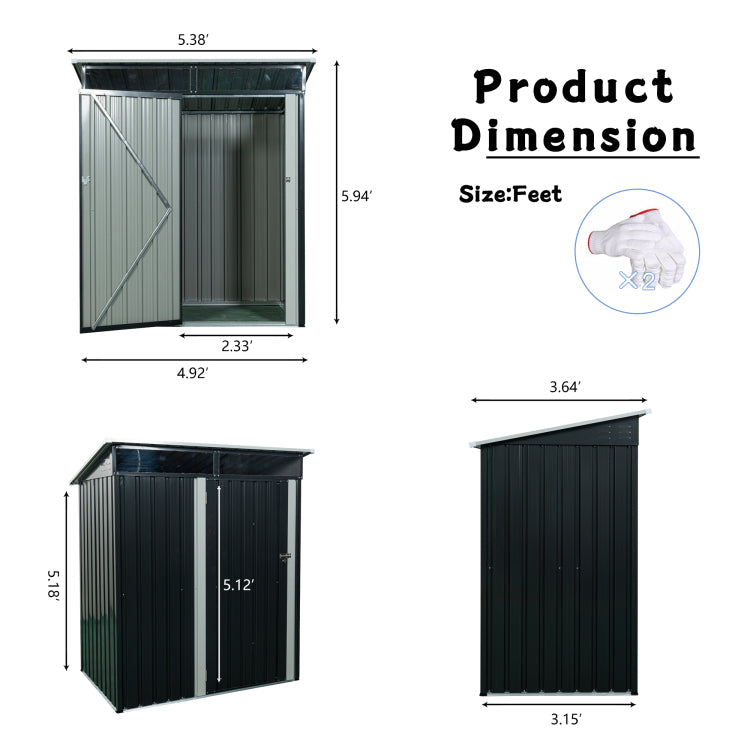 5Ft X 3Ft Outdoor Metal Storage Shed Transparent Plate Black