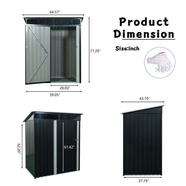 5Ft X 3Ft Outdoor Metal Storage Shed Transparent Plate Black