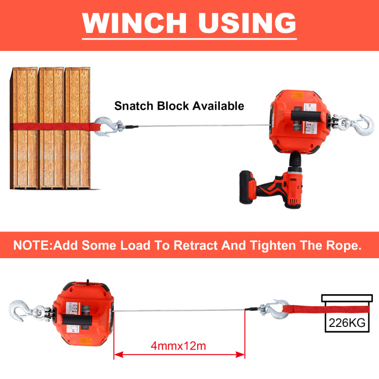 Drill Winch Hoist Portable Drill Winch Of 750 Lb Capacity With 40 Feet Steel Wire Drill Winch For Lifting & Dragging