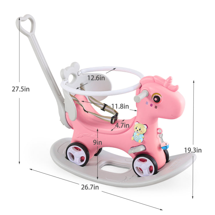 Rocking Horse For Toddlers , Balance Bike Ride On Toys With Push Handle, Backrest And Balance Board For Baby Girl And Boy, Unicorn Kids Riding Birthday Pink