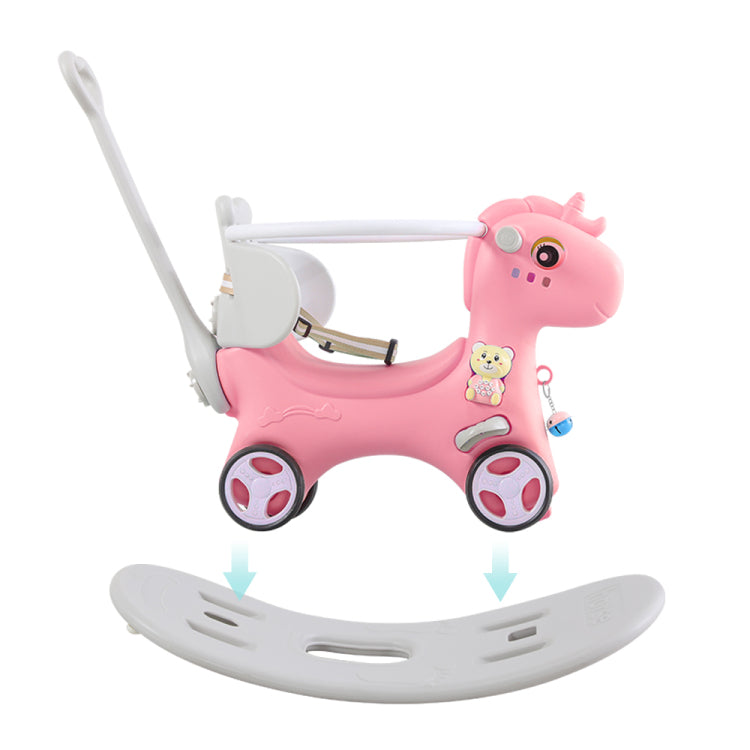 Rocking Horse For Toddlers , Balance Bike Ride On Toys With Push Handle, Backrest And Balance Board For Baby Girl And Boy, Unicorn Kids Riding Birthday Pink